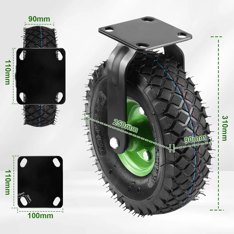 2er-Set Stabil geradeaus 250mm – starr, luftgefüllt, bis 600kg – für Werkstatt & Transportgeräte