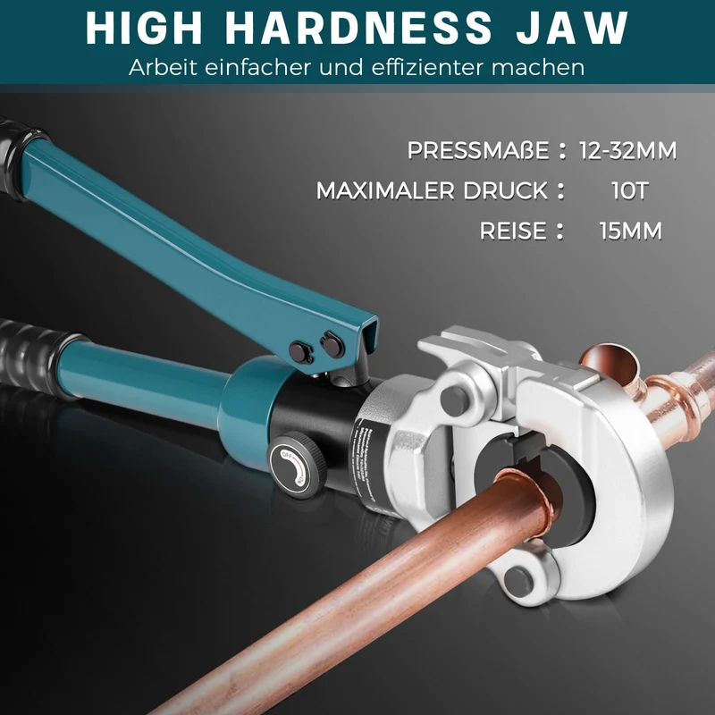 XIIW Hydraulische Rohrpresszange 100kN | Presszange für Verbundrohr & Kupfer | TH 16-32 & V 12-28 Kontur | Profi Presswerkzeug-Set