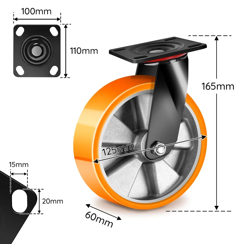 2×125mm Schwerlast-Lenkrollen mit 360° Drehung – Leise, wendig & stabil für Haushalt, Werkstatt & Regale