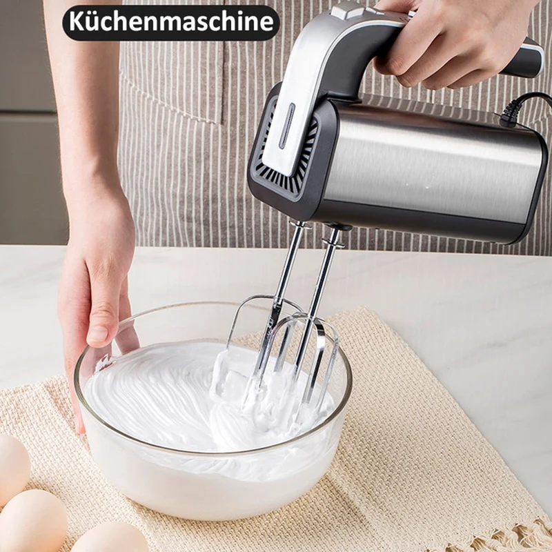 XIIW Elektrischer Handmixer 800W Edelstahl | 5 Geschwindigkeiten Handrührgerät mit Auswurftaste | 800 Watt Schneebesen & Knethaken Set