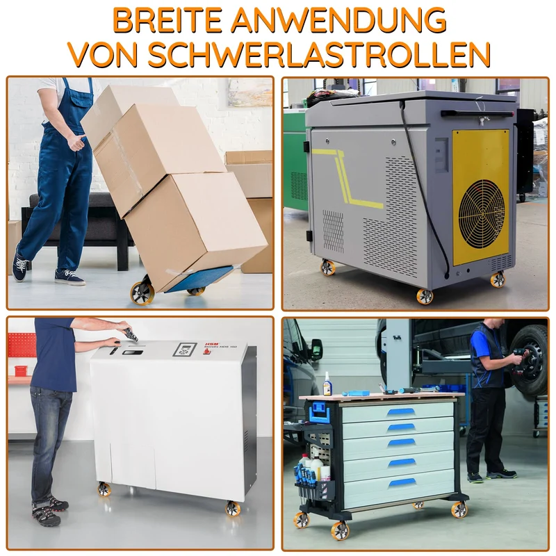 2×125mm Schwerlast-Bockrollen mit Bremse – Leise, stabil & rostfrei für Möbel, Werkstatt & Regale