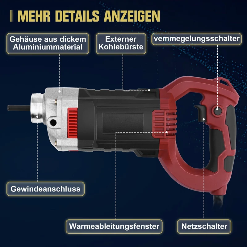 Betonrüttler 1800W mit 1,5m Schlauch & 35mm Vibrationskopf – Hochleistungs-Betonrüttler für Baustelle & Schalungsarbeiten