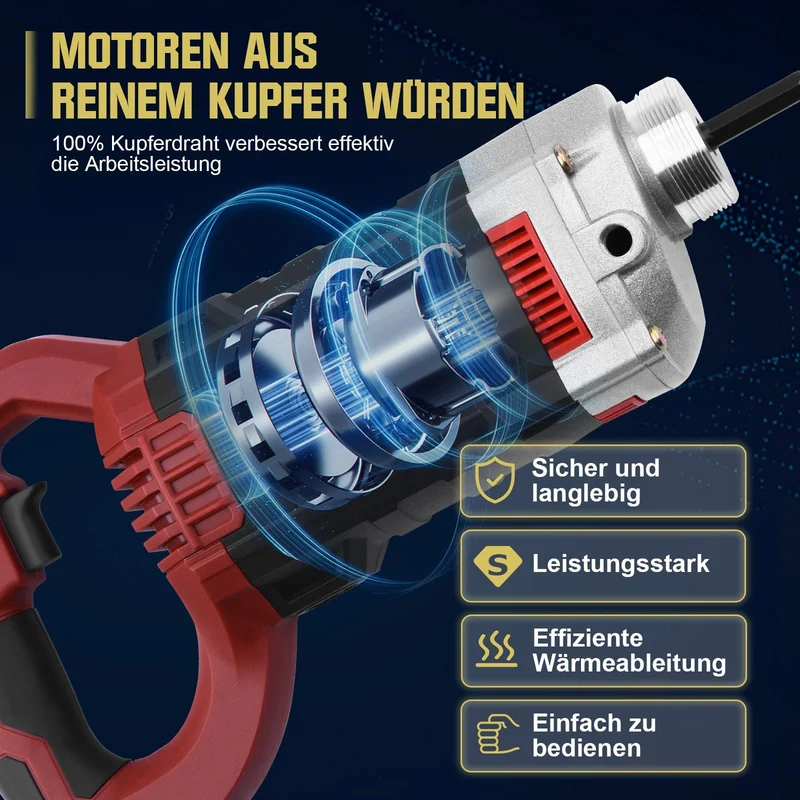 Betonrüttler 1800W mit 1,5m Schlauch & 35mm Vibrationskopf – Hochleistungs-Betonrüttler für Baustelle & Schalungsarbeiten