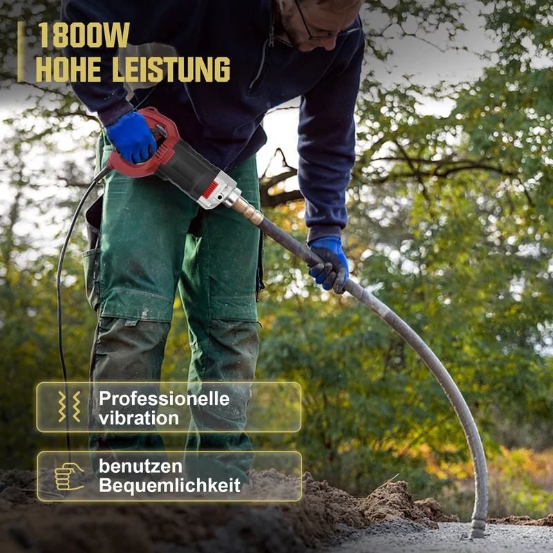 Betonrüttler 1800W mit 1,5m Schlauch & 35mm Vibrationskopf – Hochleistungs-Betonrüttler für Baustelle & Schalungsarbeiten