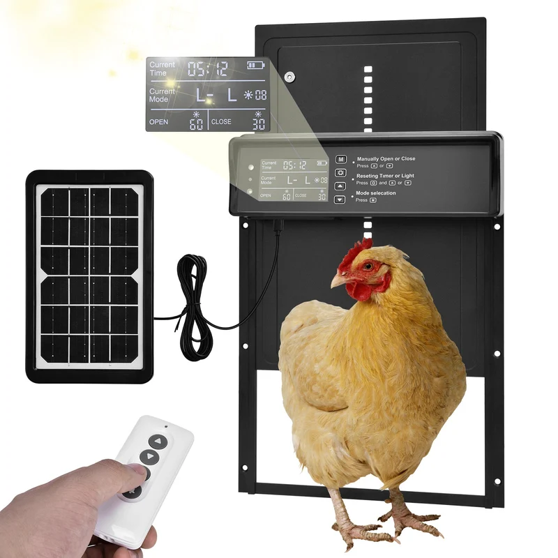 Automatische Hühnerstalltür – Solarbetrieben, Timer & LED Display, Anti-Quetsch-Schutz für Hühner & Enten