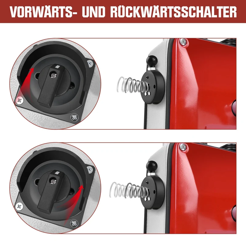 850W Rohrreinigungsmaschine Elektrischer Abflussreiniger für Ø20–200mm Rohre, 14m Ø22mm + 14.5m Ø16mm + 5m Ø10mm Spirale, Bohrköpfe, 450U/min