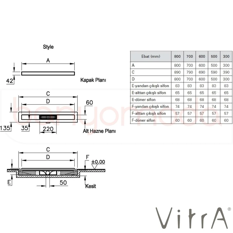 Vitra Style DK 100 Duschabfluss 30 cm, Chrom matt H:80