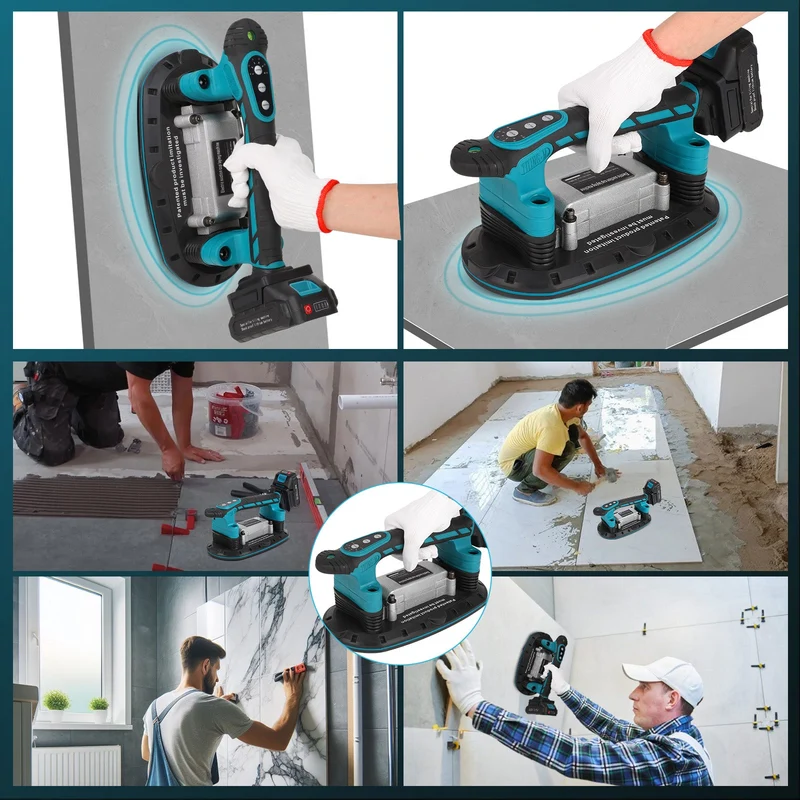 XIIW 2-in-1 Akku Fliesenrüttler mit Vakuumsauger 250 kg – 6 Stufen, 24000 U/min, für Großformatfliesen