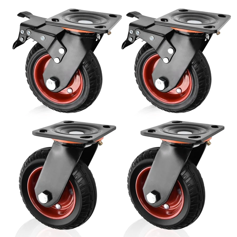 4er-Set 200mm Geländegängige Schwerlastrollen – 2× mit Bremse, 2× drehbar, für Werkstatt, Garten & Transportgeräte