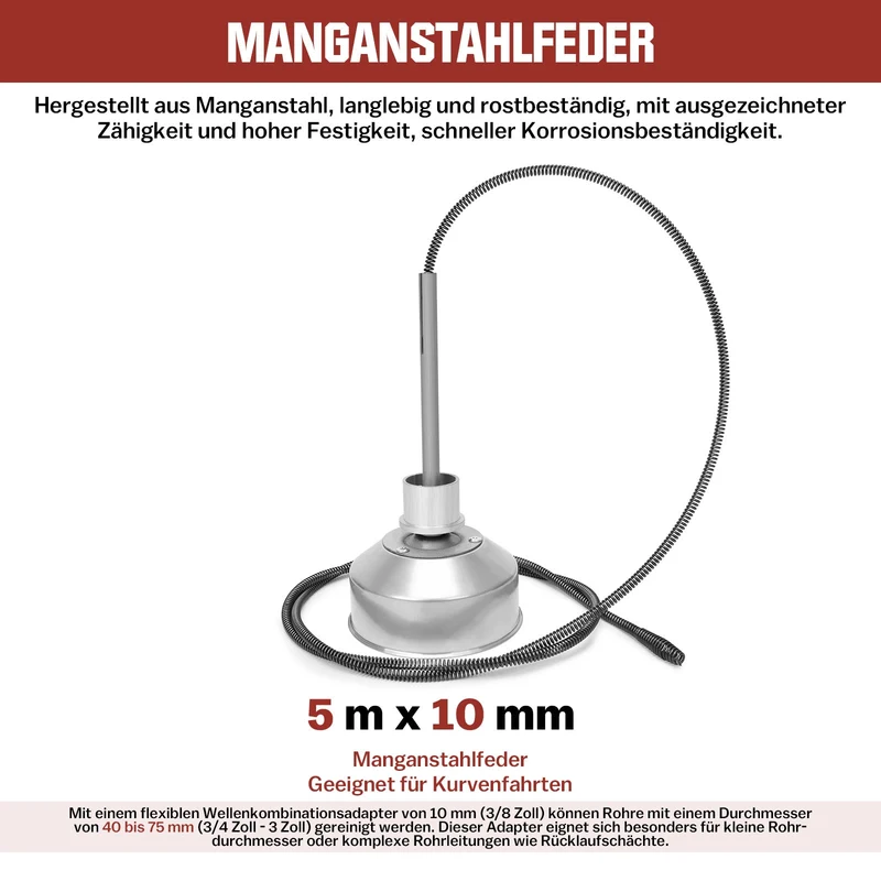 850W Rohrreinigungsmaschine mit 14m Ø22mm,14.5m Ø16mm, 5m Ø10mm Spirale für Ø20-200mm Rohrleitungen 450U/M