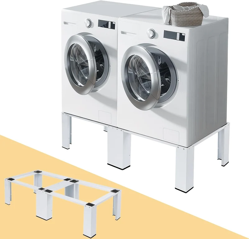 XIIW Doppel-Waschmaschinensockel 126 × 54,5 × 32 cm – Metall-Untergestell für 2 Geräte, bis 300 kg, mit Antirutsch-Pads