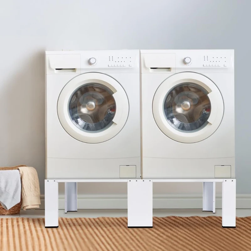 XIIW Doppel-Waschmaschinensockel 126 × 54,5 × 32 cm – Metall-Untergestell für 2 Geräte, bis 300 kg, mit Antirutsch-Pads