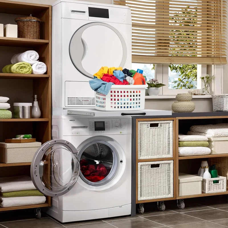 XIIW Waschmaschinen-Zwischenbaurahmen mit Ausziehablage und 5-m-Spanngurt – 60 × 55 cm, bis 100 kg, für Waschmaschine und Trockner