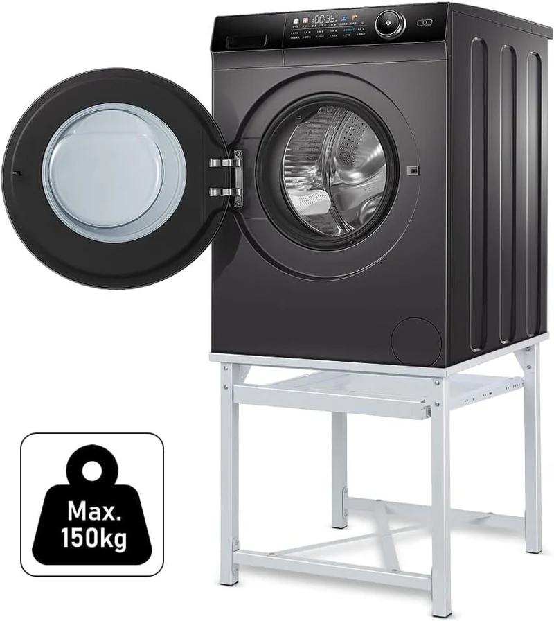 XIIW Waschmaschinen-Untergestell mit Ausziehablage – 60 × 56 × 52 cm, Metall-Sockel bis 150 kg mit Antirutsch-Pads