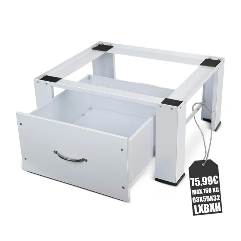 XIIW Waschmaschinensockel mit Schublade | 150kg Tragkraft Untergestell für Waschmaschine & Trockner | 32cm Erhöhung & Rutschfest