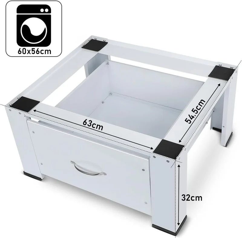 XIIW Waschmaschinensockel mit Schublade | 150kg Tragkraft Untergestell für Waschmaschine & Trockner | 32cm Erhöhung & Rutschfest
