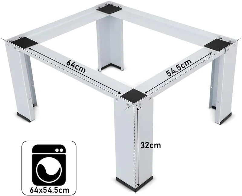 XIIW Waschmaschinensockel 64 × 54,5 × 32 cm – Metall-Untergestell bis 150 kg mit Antirutsch-Pads und Gummifüßen