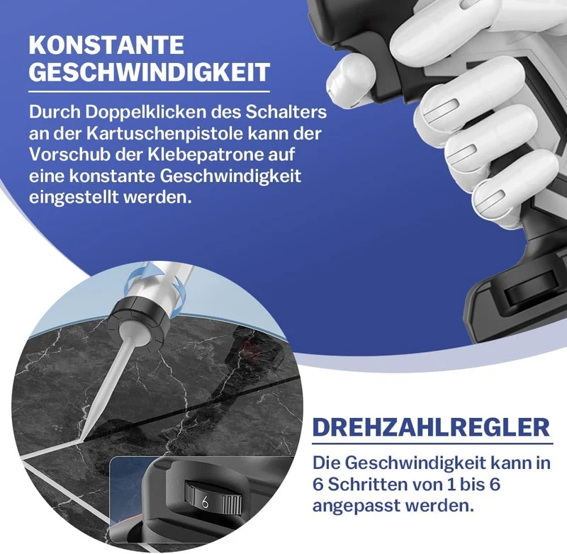 Automatische Kartuschenpistole mit LED-Beleuchtung, variabler Geschwindigkeit & 7840 N Druck – Ideal für Silikon- und Glasverklebung