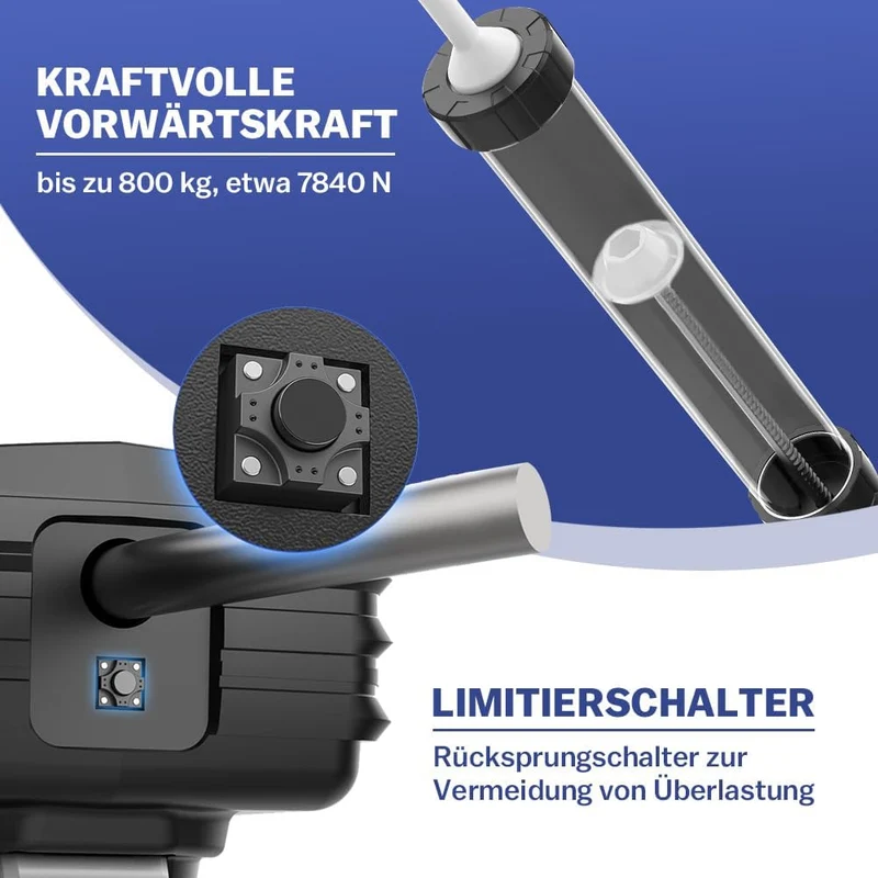 Automatische Kartuschenpistole mit LED-Beleuchtung, variabler Geschwindigkeit & 7840 N Druck – Ideal für Silikon- und Glasverklebung