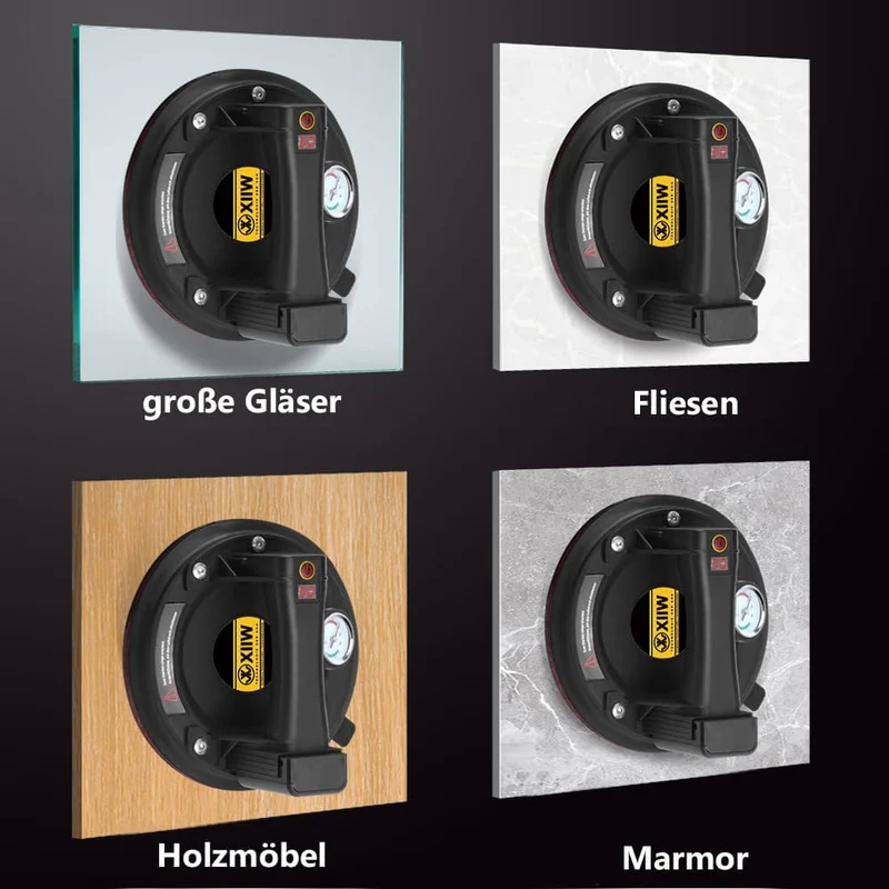 Akku Vakuumheber 300 kg – Kabellos mit Drucksensor & 2x Akku – Für Glas, Fliesen & Metallplatten – Mobil für Baustellen und schwere Lasten