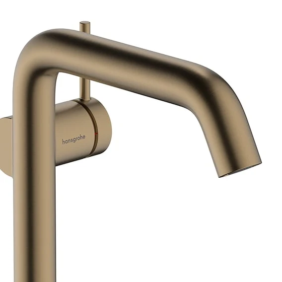 hansgrohe Tecturis S Waschtischarmatur 240 Fine CoolStart mit erhöhtem Armaturenkörper mit verschließbarem Ablaufventil Push-Open, bronze gebürstet
