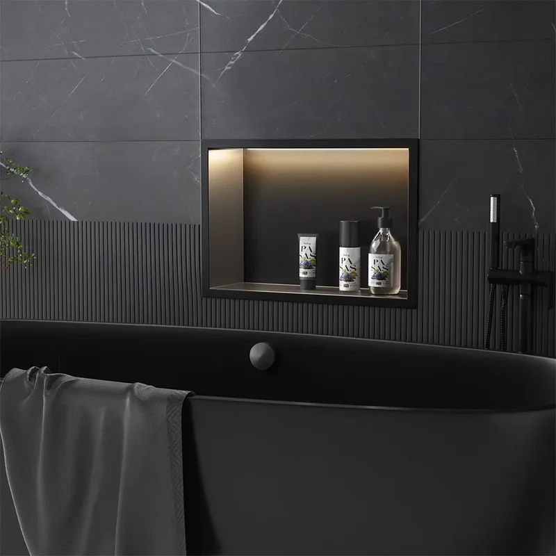 Unterputzregal mit LED Matt Schwarz 30x60cm / 30x45cm