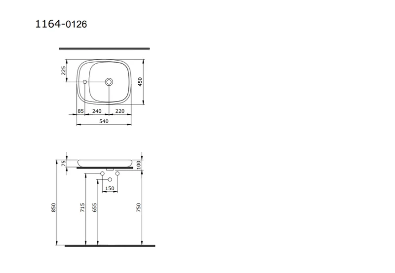 Bocchi Fenice Vanity Top Aufsatzwaschbecken 55 cm