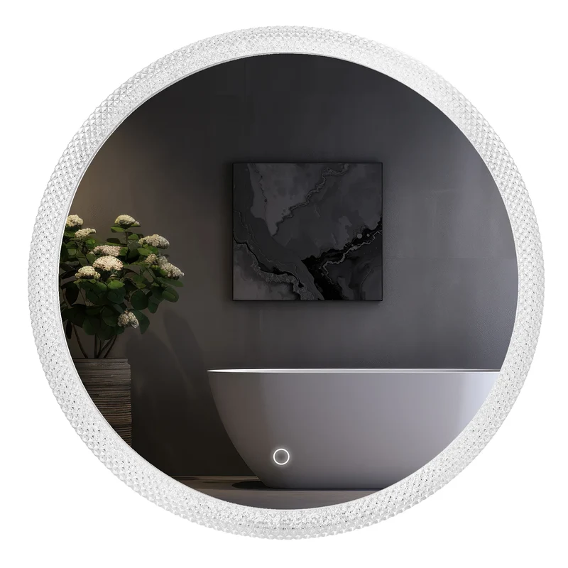 Runder LED-Spiegel mit Kristalahmen – 60cm
