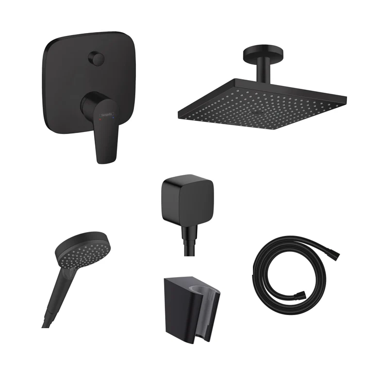 Hansgrohe Unterputz Dusch-Set Talis E schwarz matt mit Wand- oder Deckenanschluss