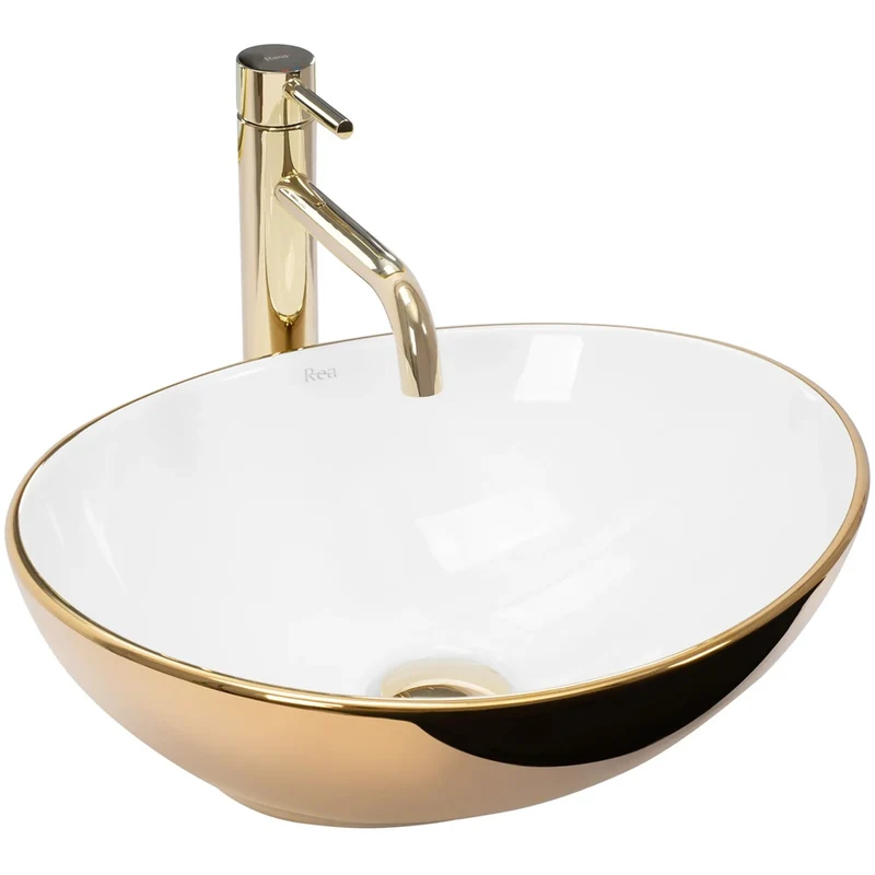 Aufsatzwaschbecken Sofia Gold Weiß 41x34,5cm