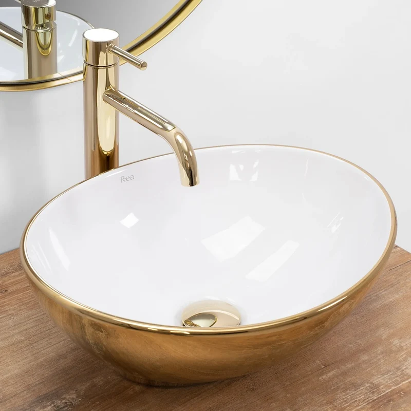 Aufsatzwaschbecken Sofia Gold Weiß 41x34,5cm