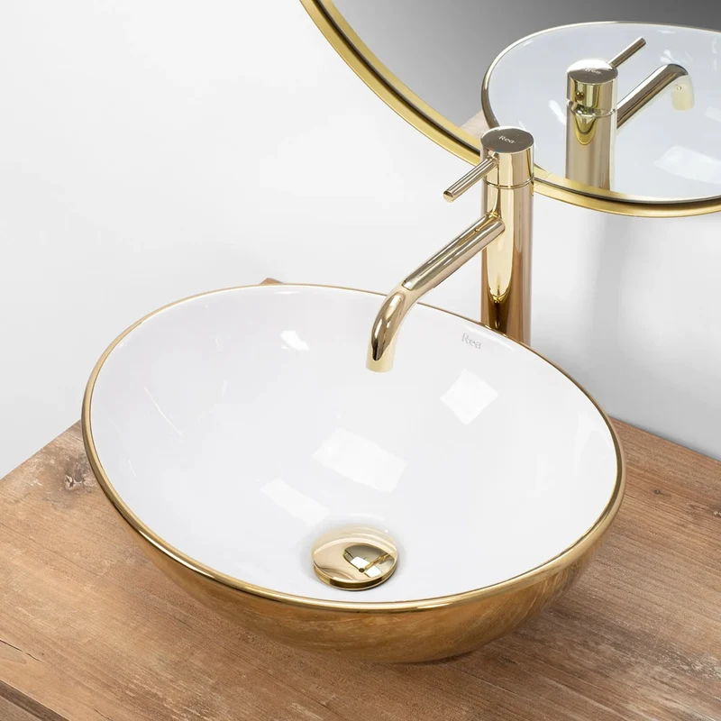 Aufsatzwaschbecken Sofia Gold Weiß 41x34,5cm