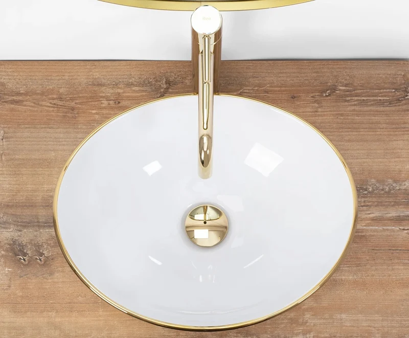 Aufsatzwaschbecken Sofia Gold Weiß 41x34,5cm