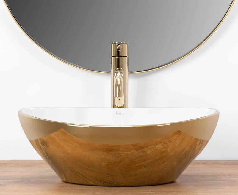 Aufsatzwaschbecken Sofia Gold Weiß 41x34,5cm