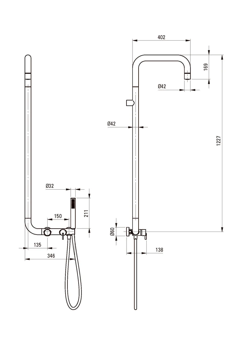 DEANTE Silia Duschsystem mit Regenbrause // Nero // NQS-N4XM