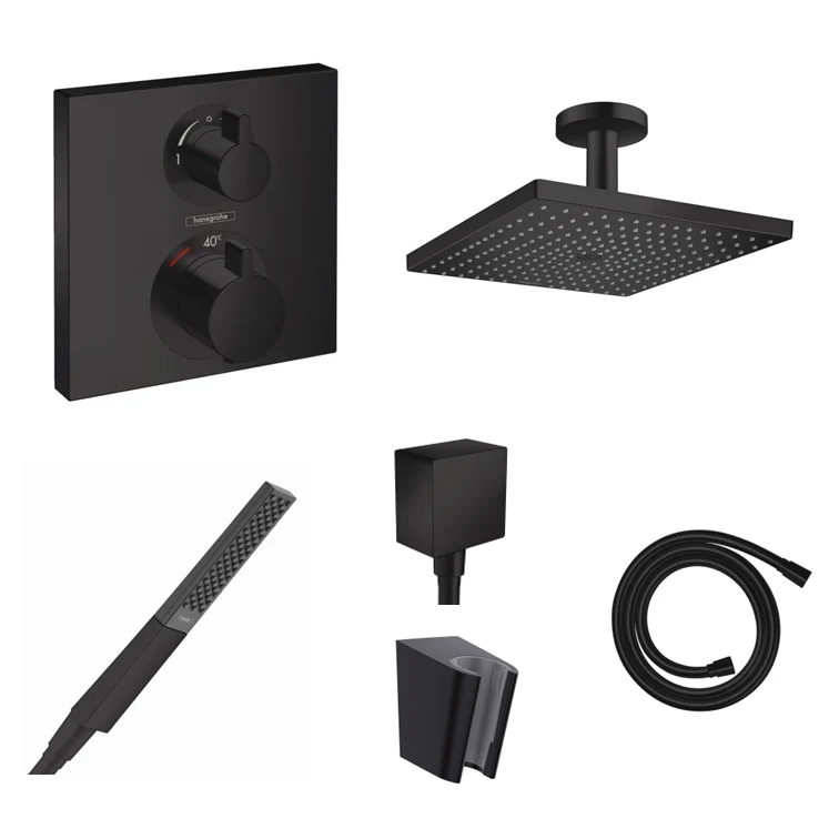 Hansgrohe Unterputz Dusch-Set Ecostat Square schwarz matt mit Wand- oder Deckenanschluss
