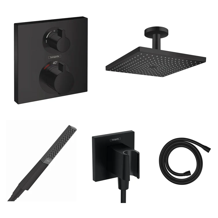 Hansgrohe Unterputz Dusch-Set Ecostat Square schwarz matt mit Wand- oder Deckenanschluss