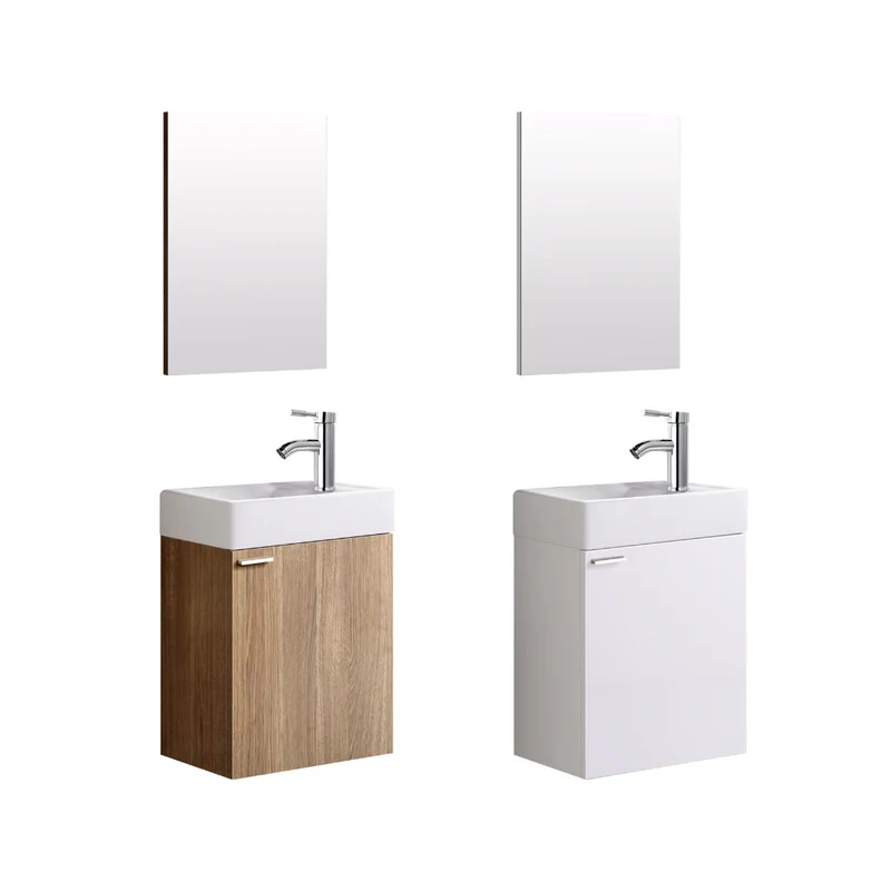 Oase Mini Waschtisch im komplett Set mit Unterschrank, Spiegel und Waschbecken