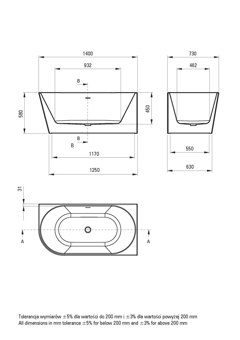 DEANTE Silia Wand- oder Freistehende Badewanne - Rechts - 140 cm // Weiß // KDS-014P