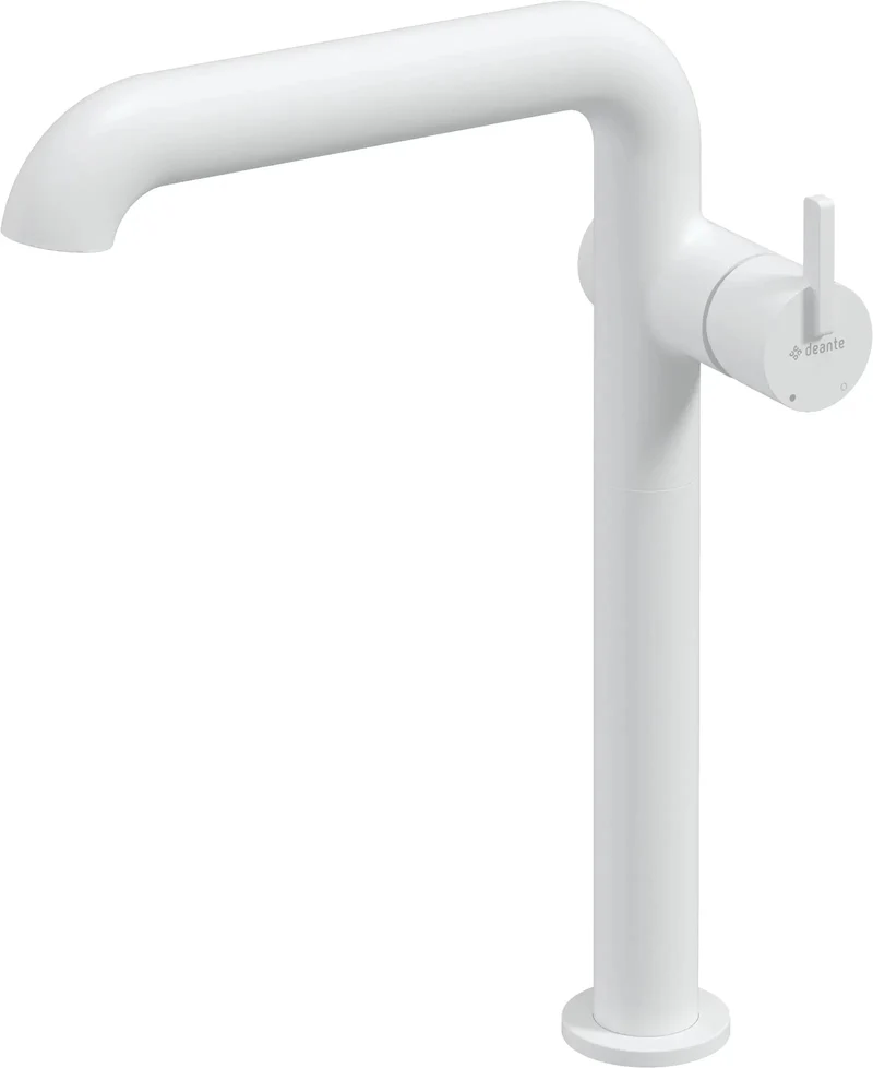 DEANTE Silia Waschtischarmatur hoch mit seitlichem Hebel // Bianco // BQS-A24K