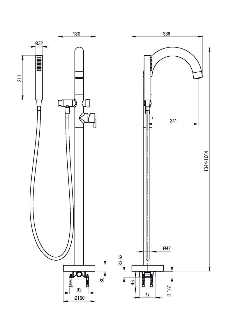 DEANTE Silia Wannenarmatur Freistehend mit Brausegarnitur // Titanium // BQS-D17N