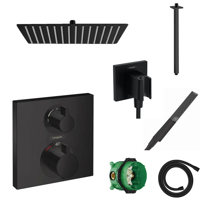 Hansgrohe Unterputz Dusch-Set Ecostat Square schwarz matt mit Wand- oder Deckenanschluss von Sandbad