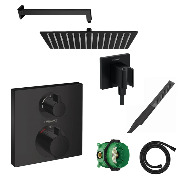 Hansgrohe Unterputz Dusch-Set Ecostat Square schwarz matt mit Wand- oder Deckenanschluss von Sandbad