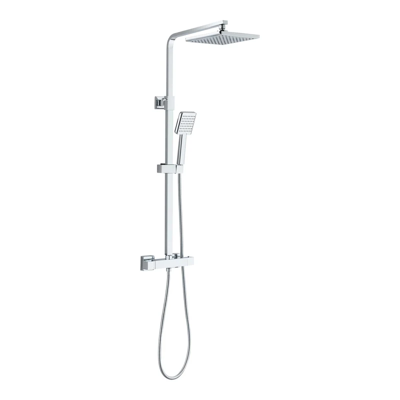 Oase Duschsystem Chrom Eckig mit Regendusche, Handbrause, Duschstange und Thermostat