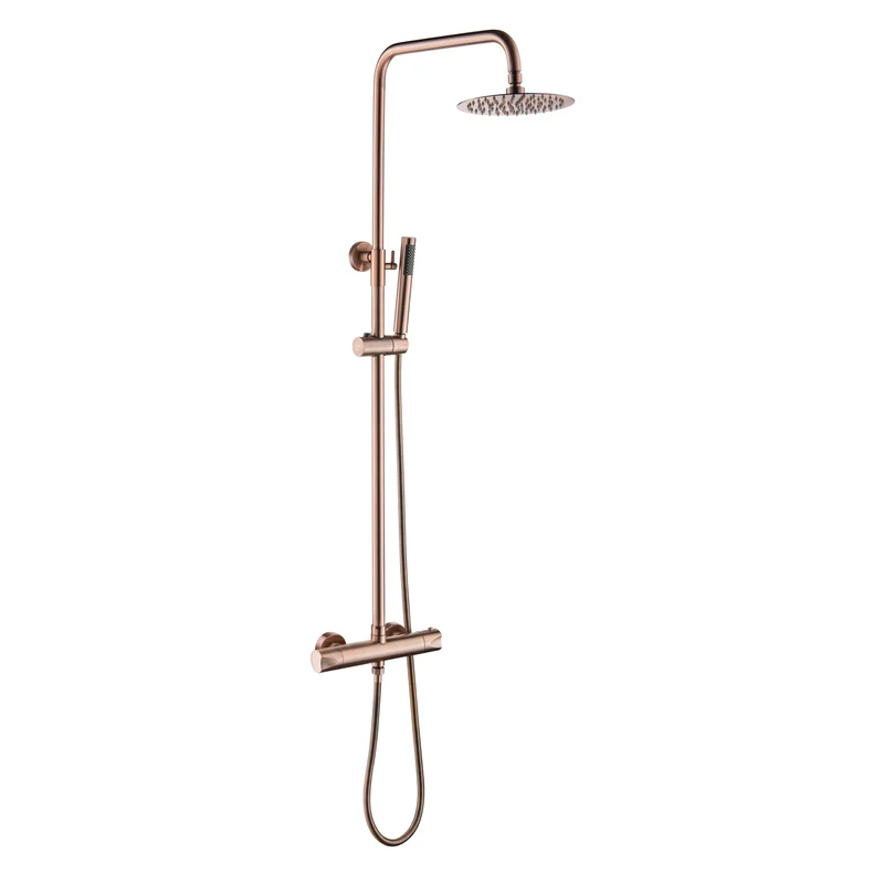 Oase Duschsystem Kupfer Rund mit Regendusche, Handbrause, Duschstange und Thermostat