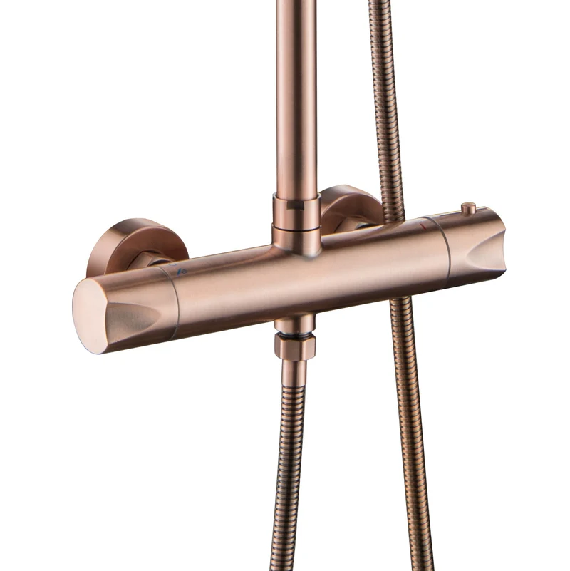 Oase Duschsystem Kupfer Rund mit Regendusche, Handbrause, Duschstange und Thermostat