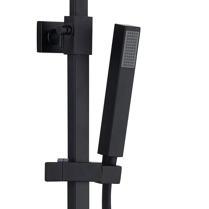 Oase Duschsystem Schwarz Matt Eckig mit Regendusche, Handbrause, Duschstange und Thermostat