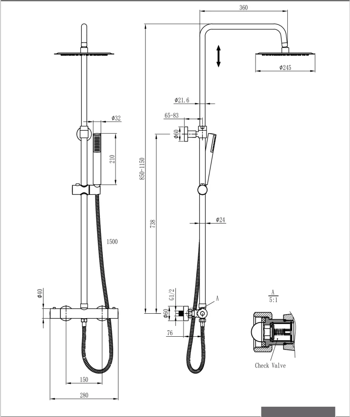 Oase Duschsystem Chrom Rund mit Regendusche, Handbrause, Duschstange und Thermostat