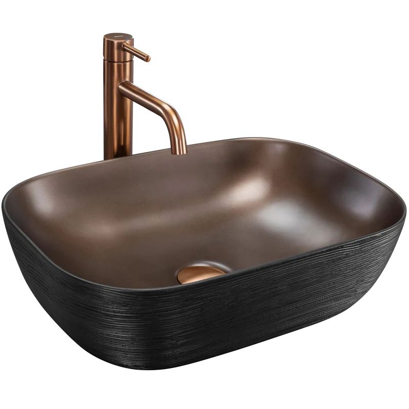 Aufsatzwaschbecken Belinda Copper Brushed Schwarz 46x32cm