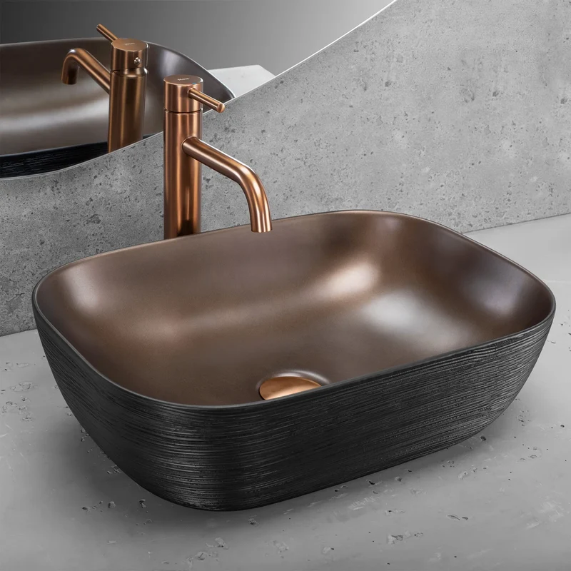 Aufsatzwaschbecken Belinda Copper Brushed Schwarz 46x32cm